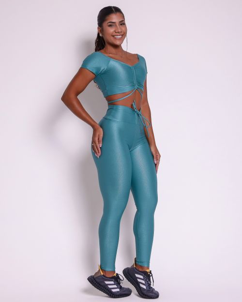 Conjunto Calça Legging Empina Compressão + Top Manguinha