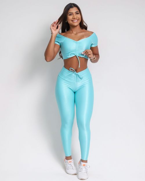 Conjunto Calça Legging Empina Compressão + Top Manguinha