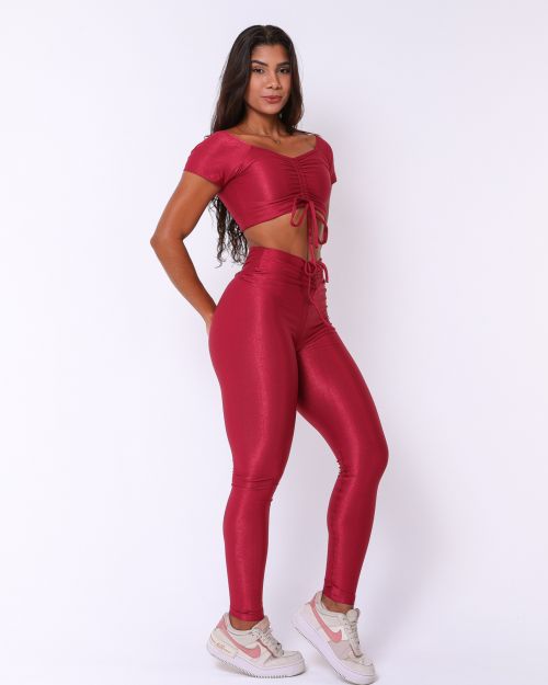 Conjunto Calça Legging Empina Compressão + Top Manguinha