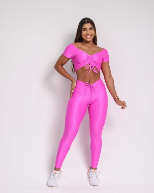 Conjunto Calça Legging Empina Compressão + Top Manguinha