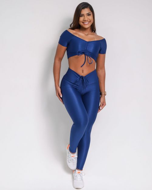 Conjunto Calça Legging Empina Compressão + Top Manguinha