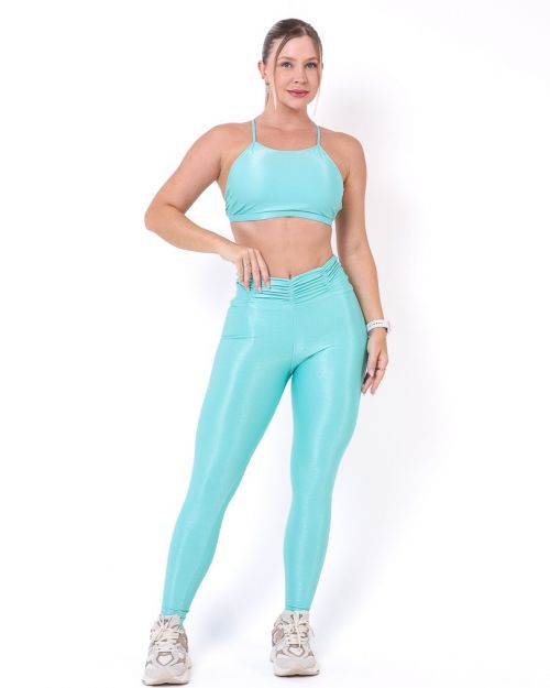 Conjunto Calça Básica Cós Franzido Compressão + Top Paula