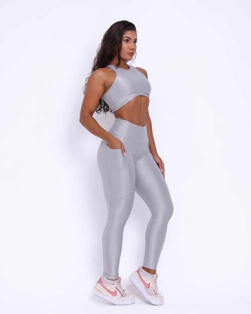 Conjunto Calça Legging Básica Bolso Compressão + Top Sofia