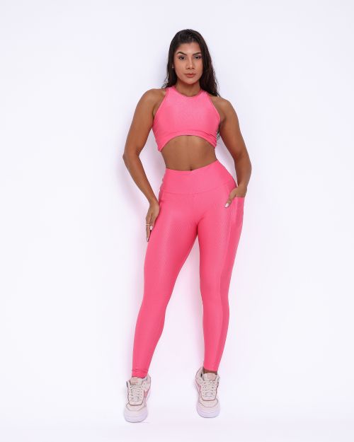 Conjunto Calça Legging Básica Bolso Compressão + Top Sofia