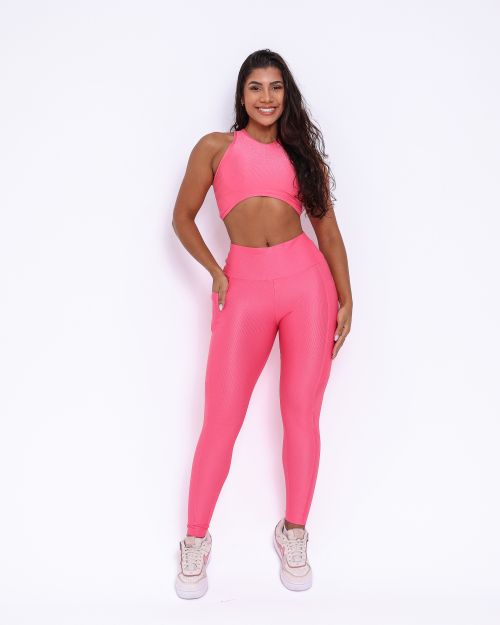 Conjunto Calça Legging Básica Bolso Compressão + Top Sofia