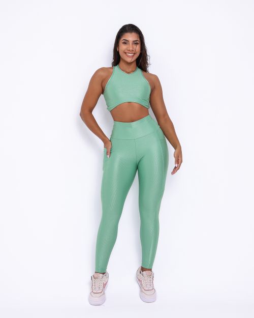 Conjunto Calça Legging Básica Bolso Compressão + Top Sofia