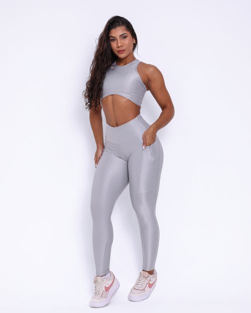 Conjunto Calça Legging Básica Bolso Compressão + Top Sofia