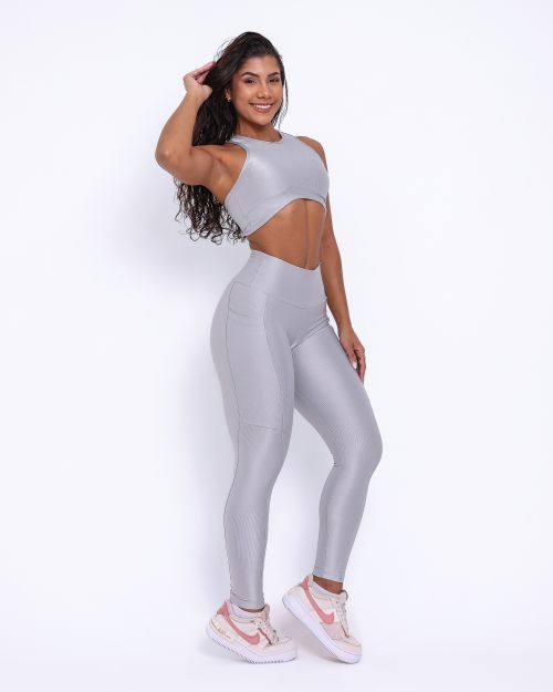 Conjunto Calça Legging Básica Bolso Compressão + Top Sofia