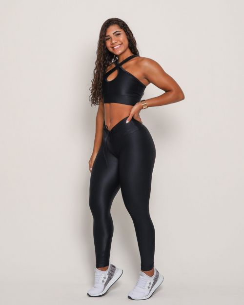 Conjunto Calça Legging Empina Compressão + Top Cruzado