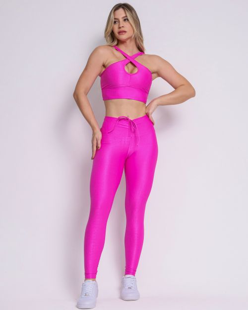 Conjunto Calça Legging Empina Compressão + Top Cruzado
