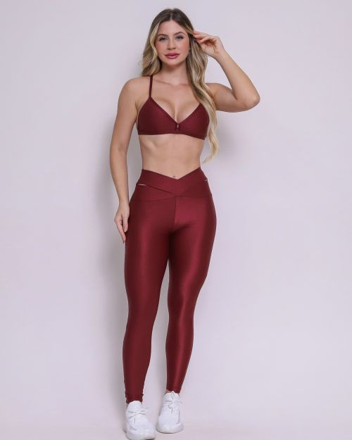 Conjunto Calça Legging Básica Cós Cruzado Compressão + Top Rafa