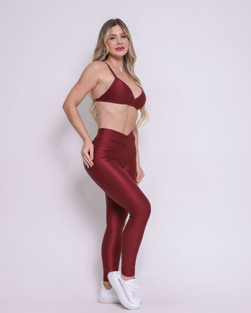 Conjunto Calça Legging Básica Cós Cruzado Compressão + Top Rafa