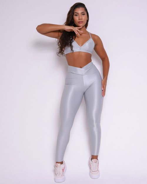 Conjunto Calça Legging Básica Cós Cruzado Compressão + Top Rafa