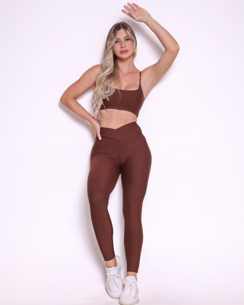 Conjunto Calça Legging Básica Cós Cruzado Light + Top Bruna