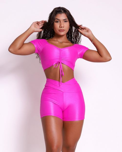 Conjunto Short B�sico C�s Cruzado Compress�o + Top Manguinha