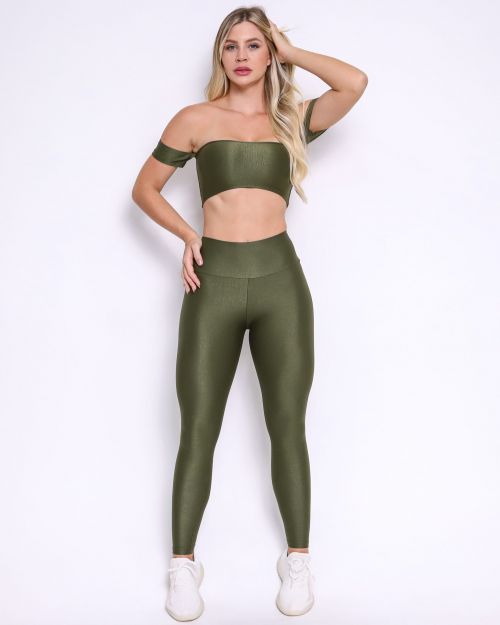 Conjunto Calça Legging Básica Compressão + Top Ciganinha