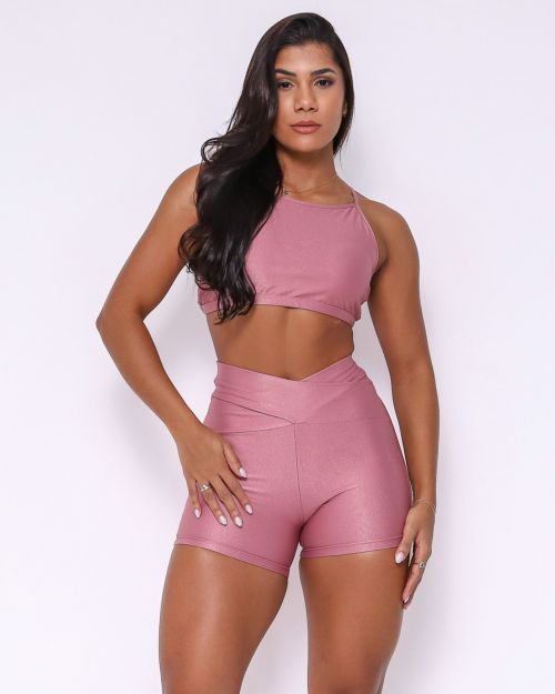 Conjunto Short Básico Cós Cruzado Compressão + Top Paula
