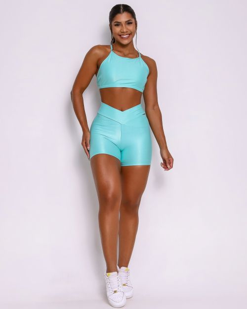 Conjunto Short Básico Cós Cruzado Compressão + Top Paula