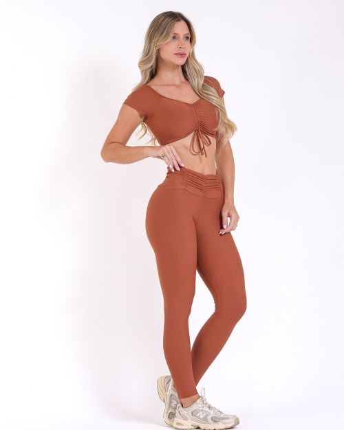 Conjunto Calça Básica Cós Franzido Light + Top Manguinha