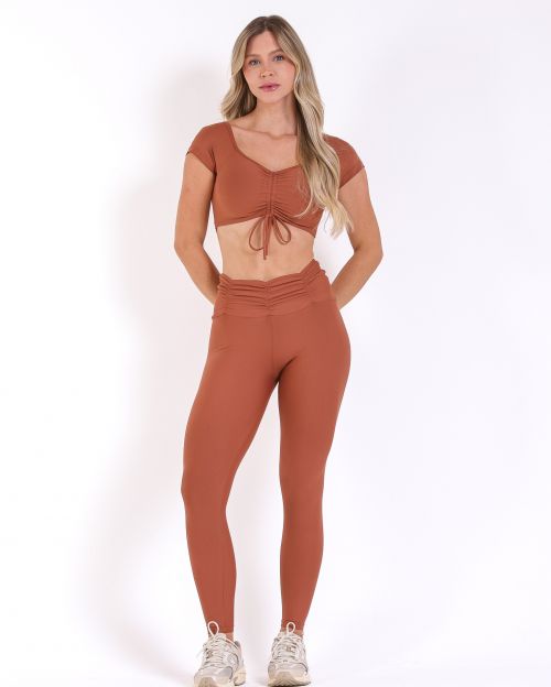 Conjunto Calça Básica Cós Franzido Light + Top Manguinha
