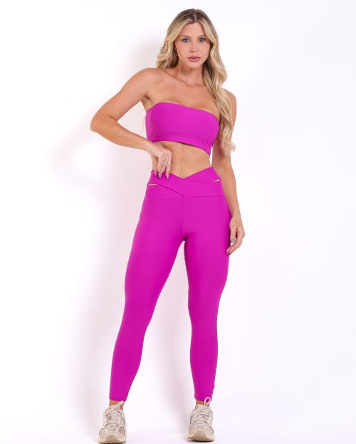 Conjunto Calça Legging Básica Cós Cruzado Light + Top Faixa