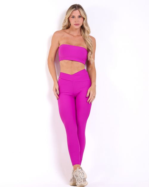Conjunto Calça Legging Básica Cós Cruzado Light + Top Faixa