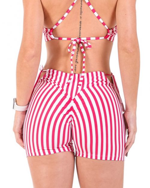 Short Empina Ajuste Listrado Cereja/Branco