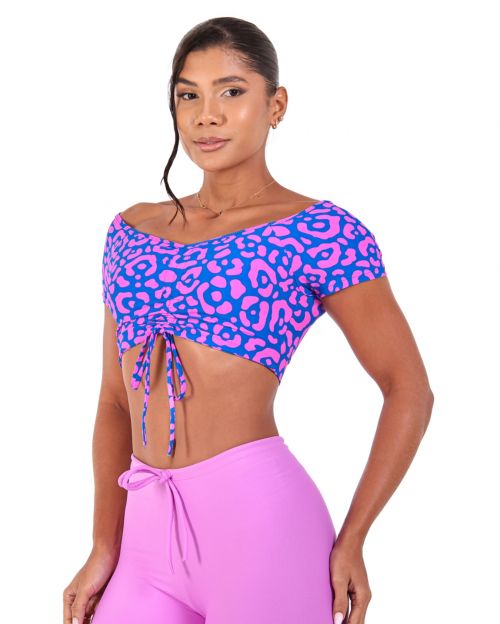 Top Manguinha Onça Penélope Roxo/Rosa