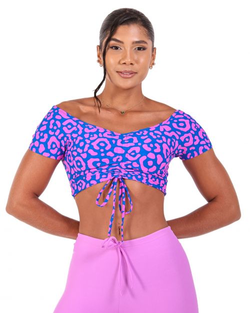 Top Manguinha Onça Penélope Roxo/Rosa