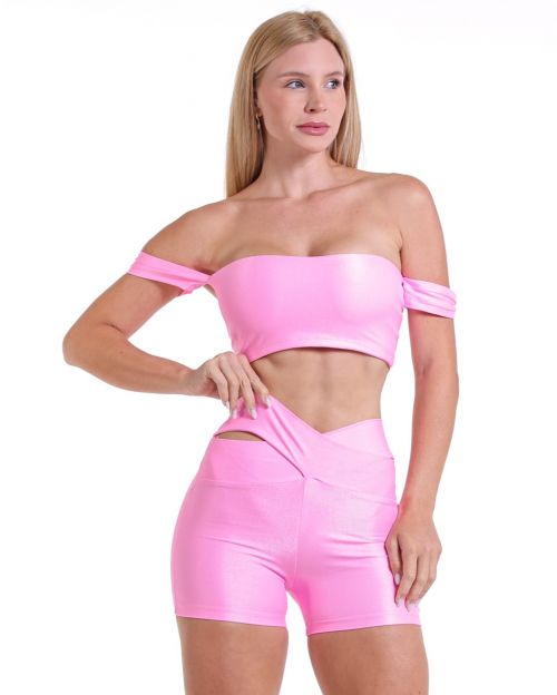 Conjunto Short Básico Cós Cruzado Compressão + Top Ciganinha
