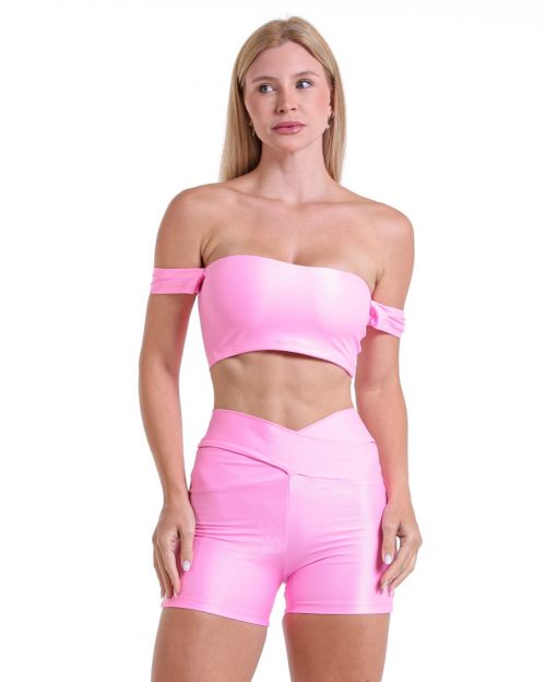 Conjunto Short Básico Cós Cruzado Compressão + Top Ciganinha