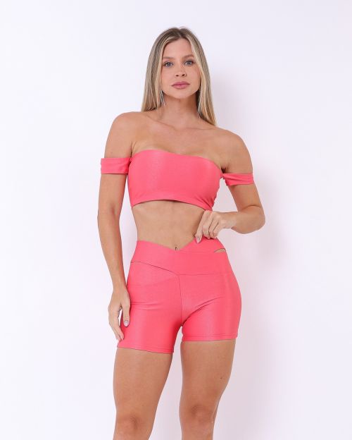 Conjunto Short Básico Cós Cruzado Compressão + Top Ciganinha