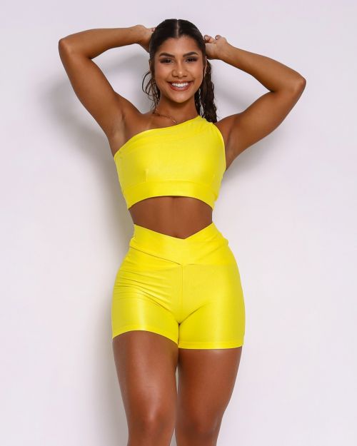 Conjunto Short Básico Cós Cruzado Compressão + Top Paloma