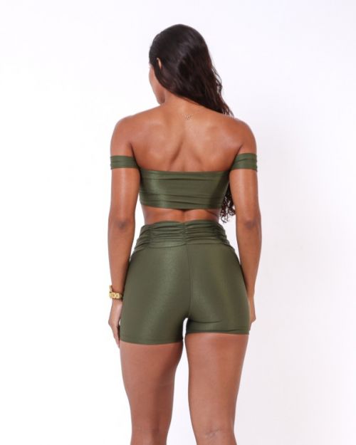 Conjunto Short Básico Cós Franzido Compressão + Top Ciganinha