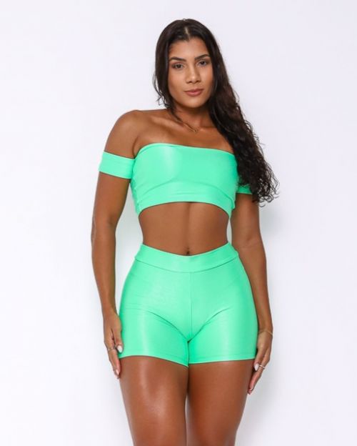 Conjunto Short Básico Cós Fino Compressão + Top Ciganinha