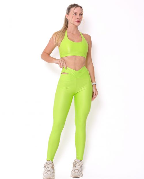 Conjunto Calça Legging Básica Cós Cruzado Compressão + Top Jhully