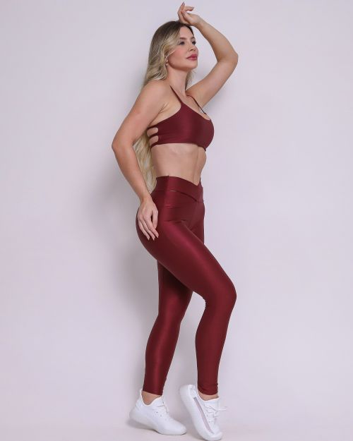 Conjunto Calça Legging Básica Cós Cruzado Compressão + Top Aline