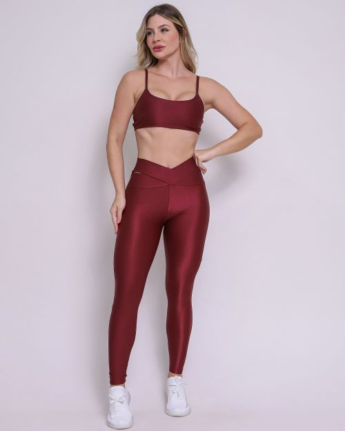 Conjunto Calça Legging Básica Cós Cruzado Compressão + Top Aline