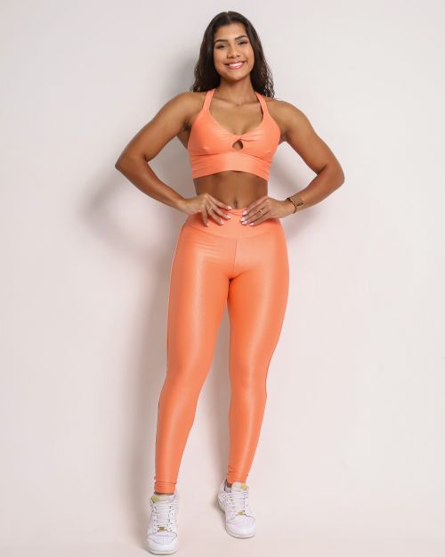 Conjunto Calça Legging Empina Vivo Cós Reto Compressão + Top Karol