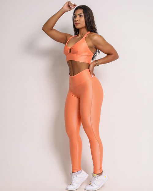 Conjunto Calça Legging Empina Vivo Cós Reto Compressão + Top Karol