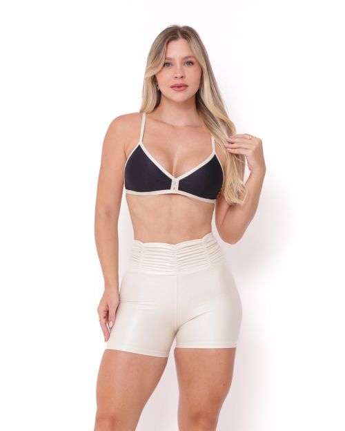 Conjunto Short B�sico C�s Franzido Compress�o + Top Rafa Bicolor