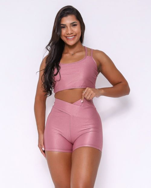 Conjunto Short Básico Cós Cruzado Compressão + Top Lari