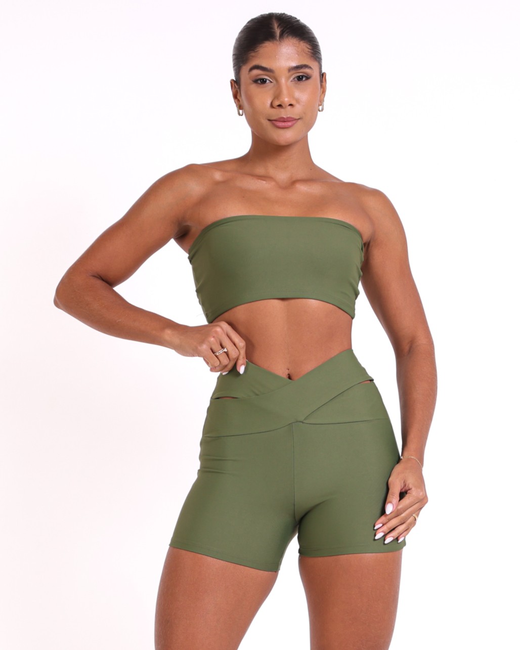 Conjunto Short Básico Cós Cruzado Light + Top Faixa