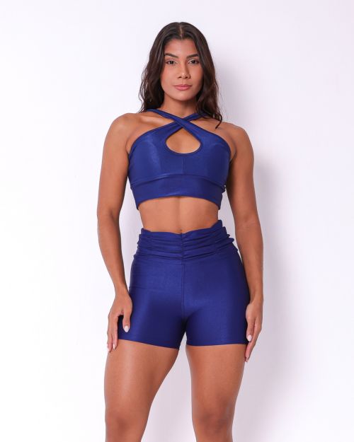 Conjunto Short Básico Cós Franzido Compressão + Top Cruzado