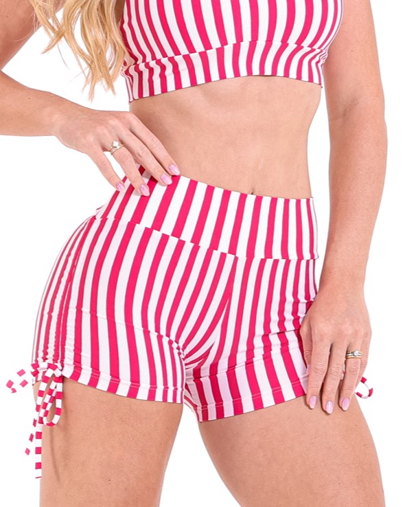 Short Cross Listrado Cereja/Branco