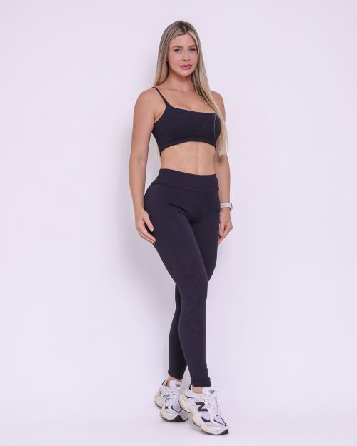 Conjunto Cal�a Legging B�sica Jacquard Folhagem + Top Bruna