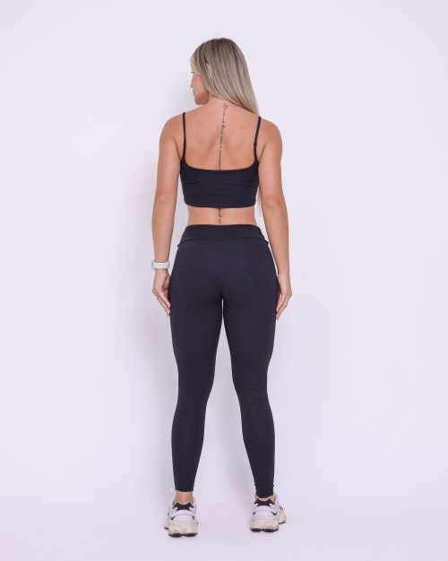 Conjunto Cal�a Legging B�sica Jacquard Folhagem + Top Bruna
