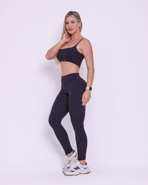 Conjunto Cal�a Legging B�sica Jacquard Folhagem + Top Bruna