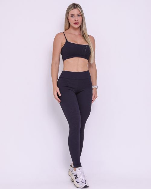 Conjunto Cal�a Legging B�sica Jacquard Folhagem + Top Bruna
