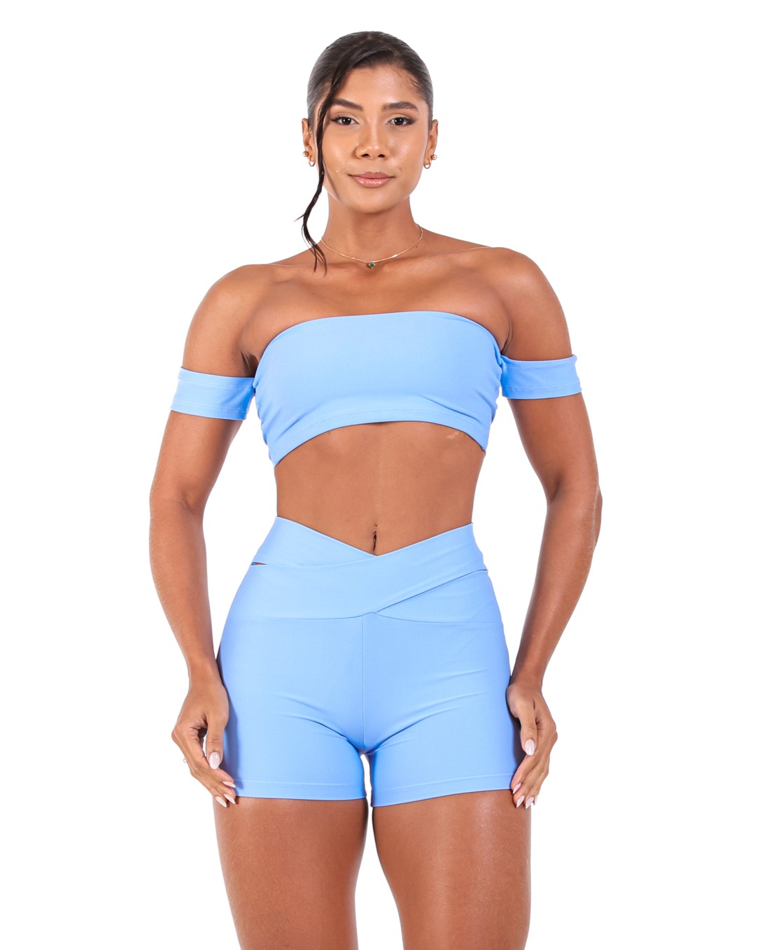 Conjunto Short Básico Cós Cruzado Light + Top Ciganinha